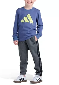 Boys 8-20 Elastic Waistband Essential 3-Stripe Fleece Cuffed Heather Joggers