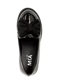 Girls Studded Bow Patent Loafer Flats