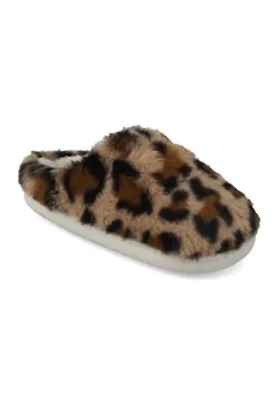 Big Kid Girls Leopard Print Scuff Slippers