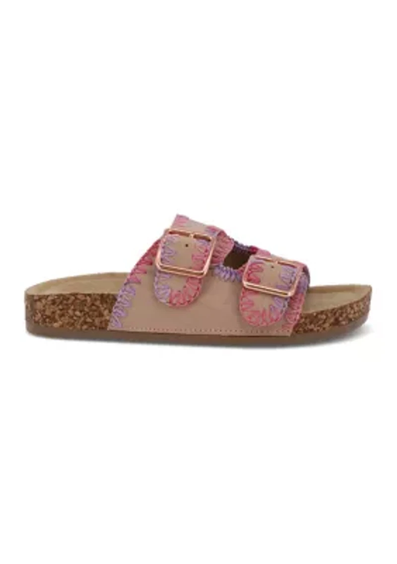 Big Kid Girls Little Bleu Whipstitch Footbed Sandals