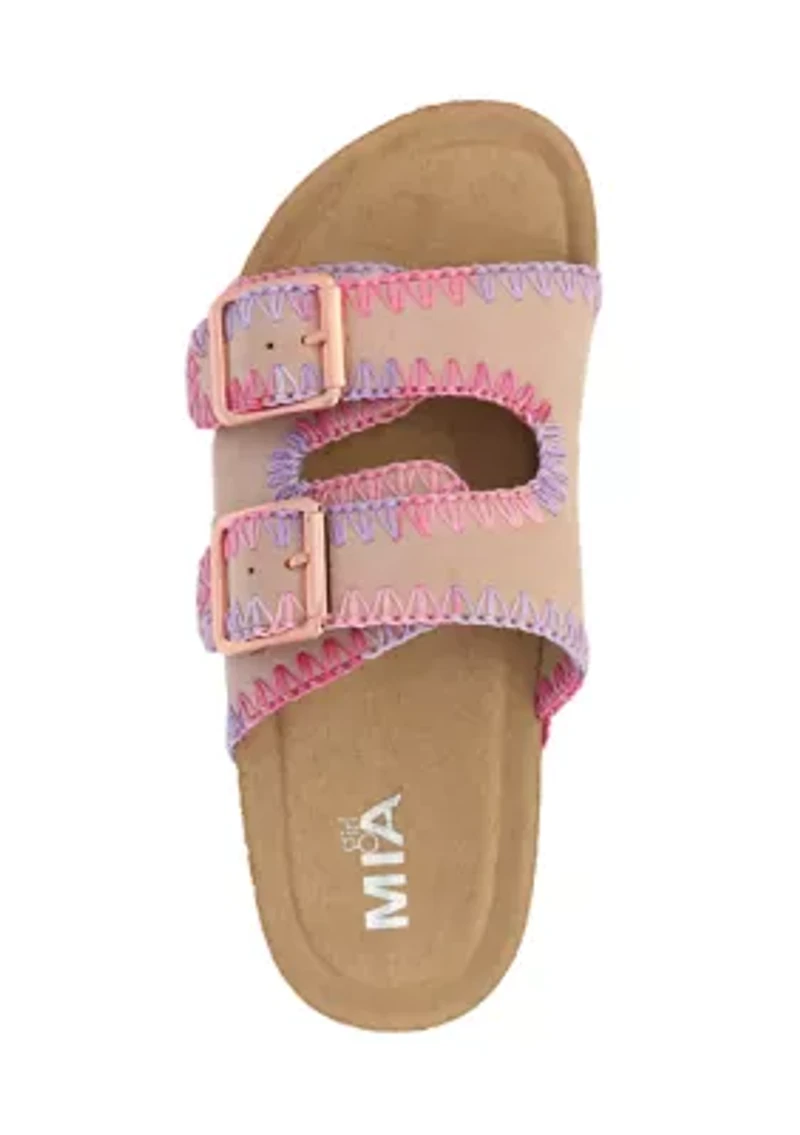 Big Kid Girls Little Bleu Whipstitch Footbed Sandals