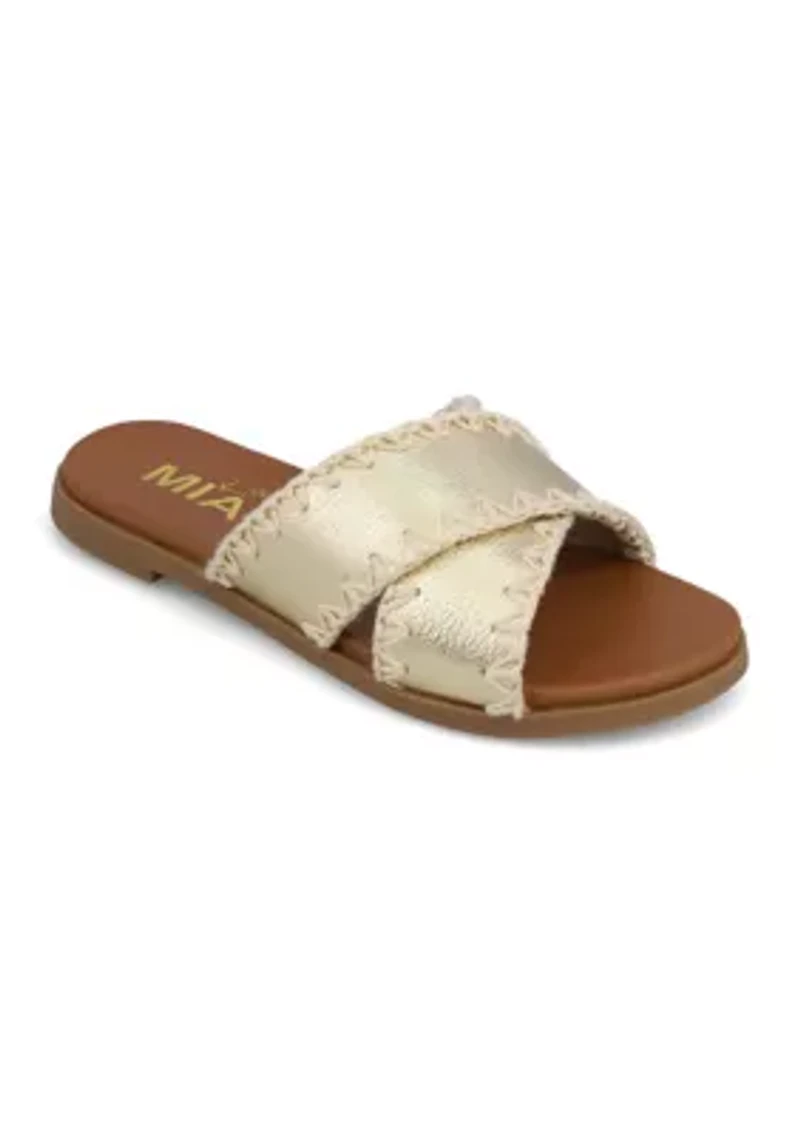 Big Girls Ferne Metallic Crossband Slide Sandals