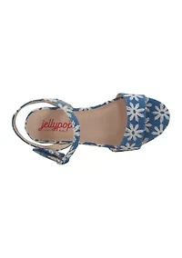 Youth Girls Scenery Denim Daisy Flatform Sandals