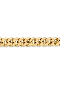 Mens 14K Yellow Gold 7.3mm Semi Solid Miami Cuban Chain Bracelet