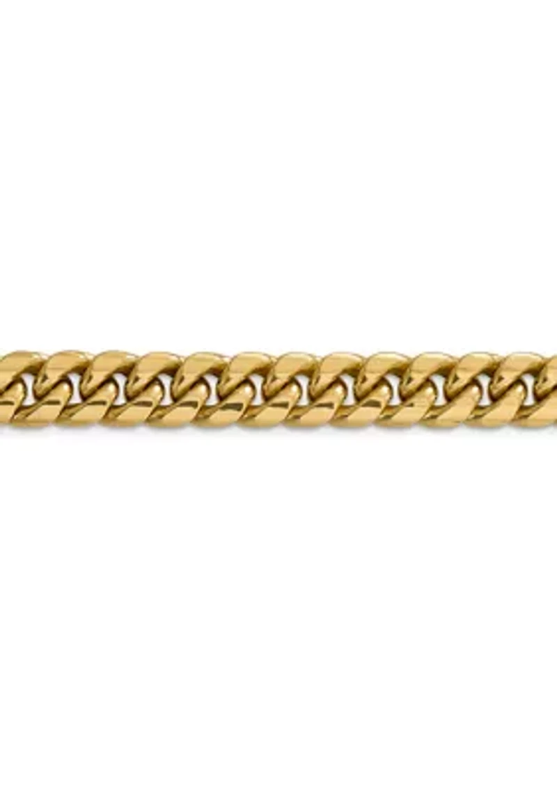 Mens 14K Yellow Gold 9.3 Millimeter Semi Solid Miami Cuban Chain Bracelet
