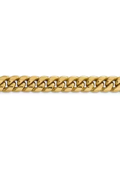 Mens 14K Yellow Gold 9.3 Millimeter Semi Solid Miami Cuban Chain Bracelet