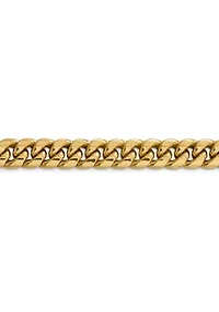 Mens 14K Yellow Gold 9.3 Millimeter Semi Solid Miami Cuban Chain Bracelet