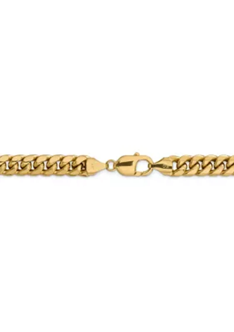 Mens 14K Yellow Gold 9.3 Millimeter Semi Solid Miami Cuban Chain Bracelet