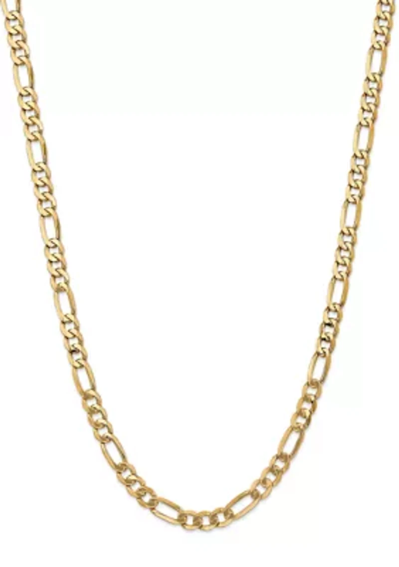 Mens 14K Yellow Gold 7 Millimeter Flat Figaro Chain Necklace