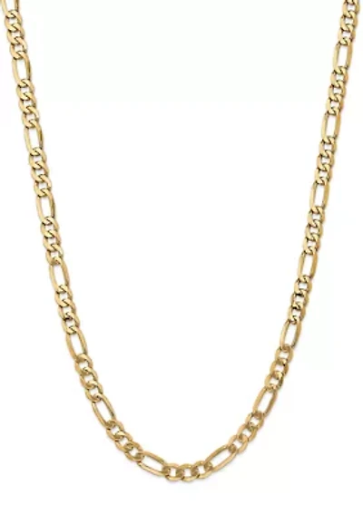 Mens 14K Yellow Gold 7 Millimeter Flat Figaro Chain Necklace