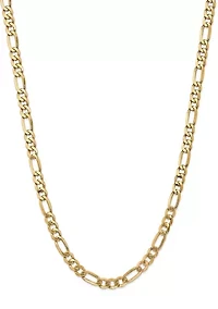 Mens 14K Yellow Gold 7 Millimeter Flat Figaro Chain Necklace