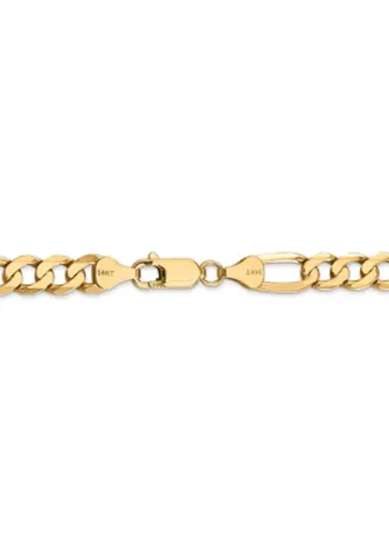 Mens 14K Yellow Gold 7 Millimeter Flat Figaro Chain Necklace