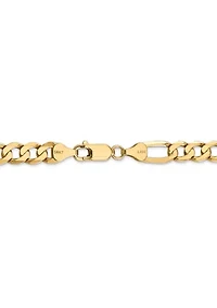 Mens 14K Yellow Gold 7 Millimeter Flat Figaro Chain Necklace