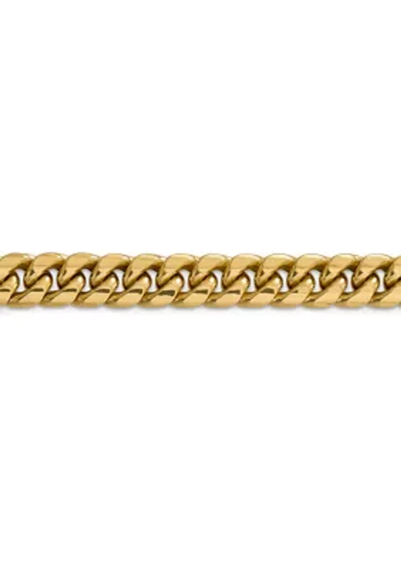 Mens 14K Yellow Gold Millimeter Semi Solid Miami Cuban Chain Bracelet