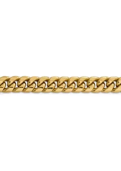 Mens 14K Yellow Gold Millimeter Semi Solid Miami Cuban Chain Bracelet