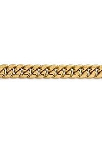 Mens 14K Yellow Gold Millimeter Semi Solid Miami Cuban Chain Bracelet