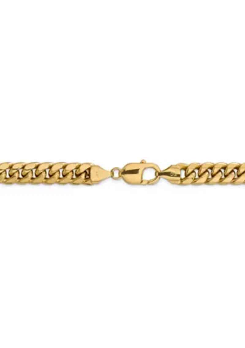 Mens 14K Yellow Gold 9.3 Millimeter Semi Solid Miami Cuban Chain Bracelet