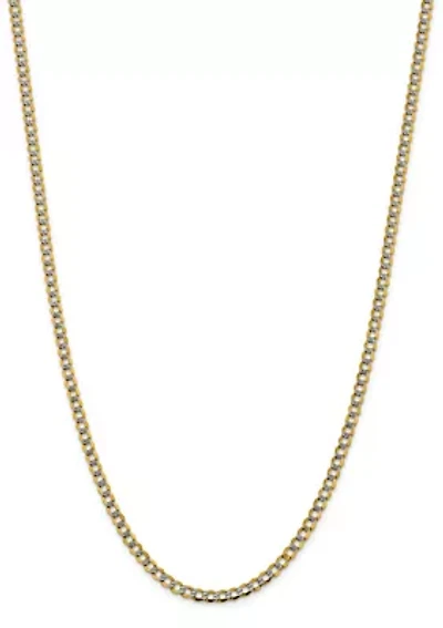 Men's 14K Yellow Gold 4.3 Millimeter Semi Solid Pavé Curb Chain Necklace