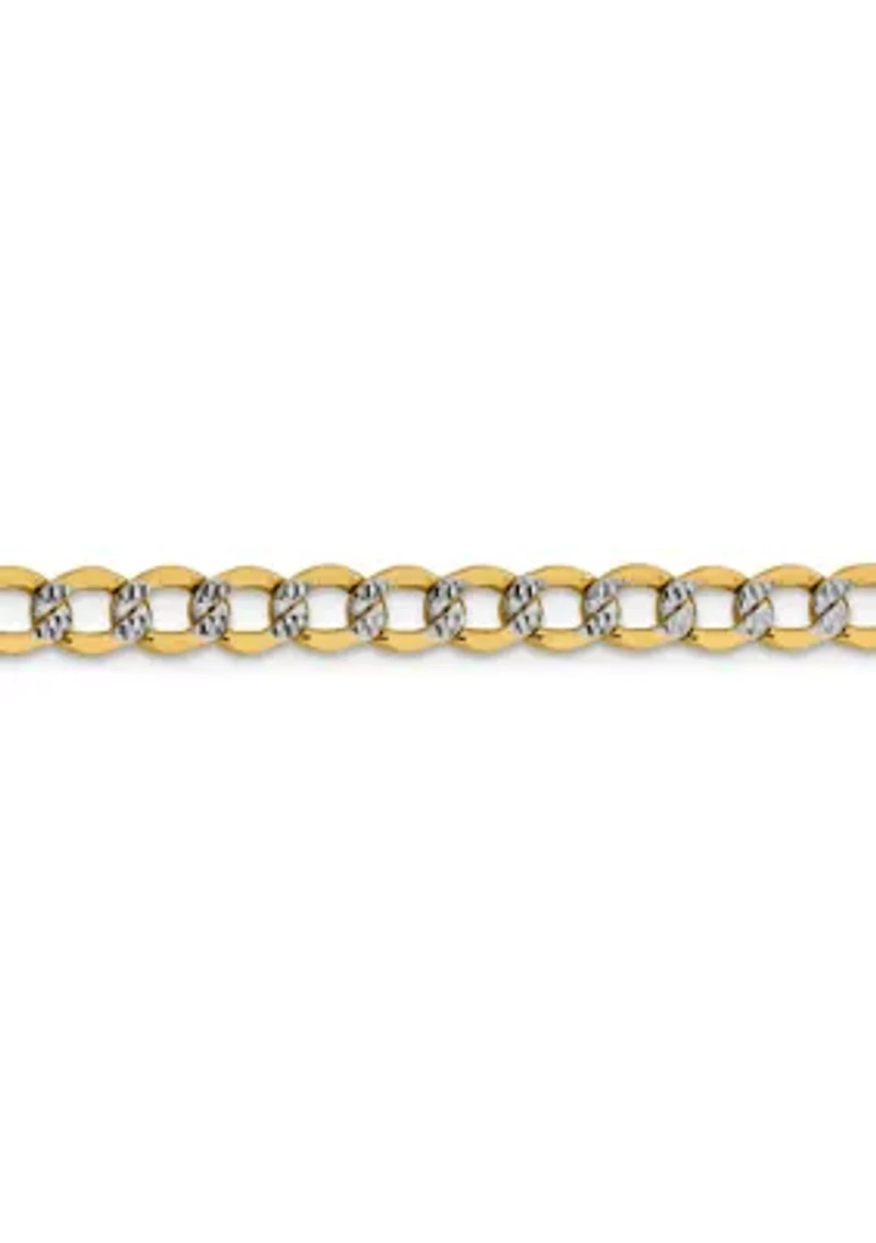 Men's 14K Yellow Gold 5.2 Millimeter Semi Solid Pavé Curb Chain Bracelet
