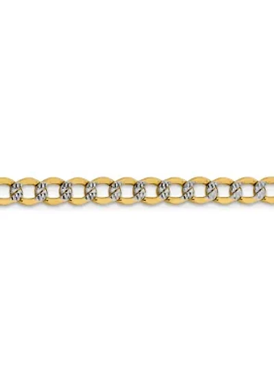 Men's 14K Yellow Gold 5.2 Millimeter Semi Solid Pavé Curb Chain Bracelet