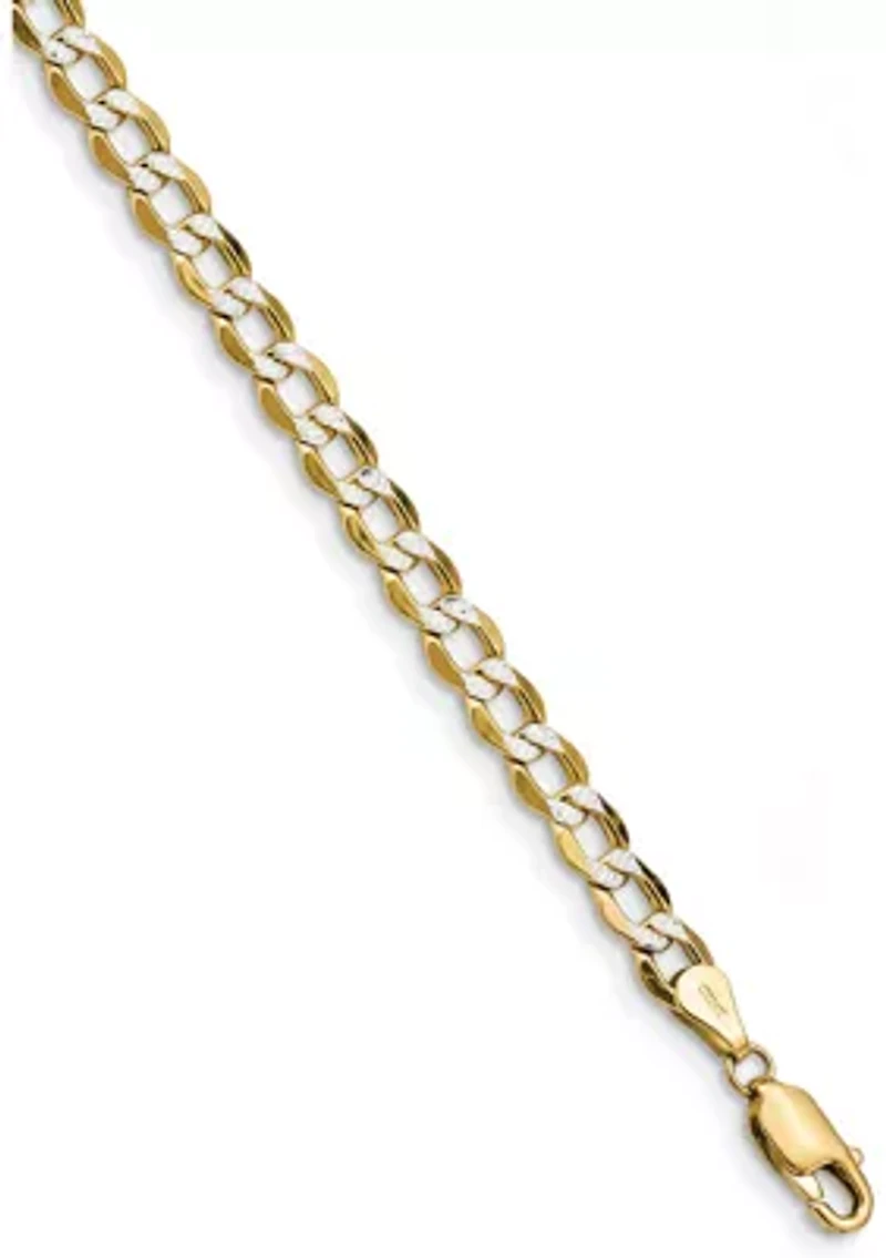 Men's 14K Yellow Gold 5.2 Millimeter Semi Solid Pavé Curb Chain Bracelet