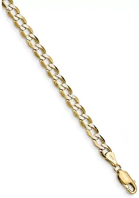 Men's 14K Yellow Gold 5.2 Millimeter Semi Solid Pavé Curb Chain Bracelet