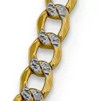 Men's 14K Yellow Gold 5.2 Millimeter Semi Solid Pavé Curb Chain Necklace