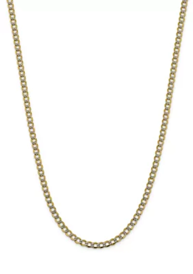 Men's 14K Yellow Gold 5.2 Millimeter Semi Solid Pavé Curb Chain Necklace