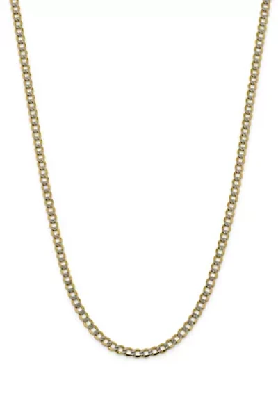 Men's 14K Yellow Gold 5.2 Millimeter Semi Solid Pavé Curb Chain Necklace