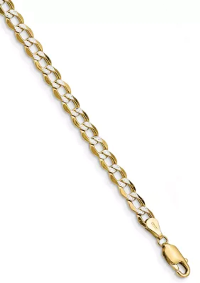 Men's 14K Yellow Gold 5.2 Millimeter Semi Solid Pavé Curb Chain Necklace