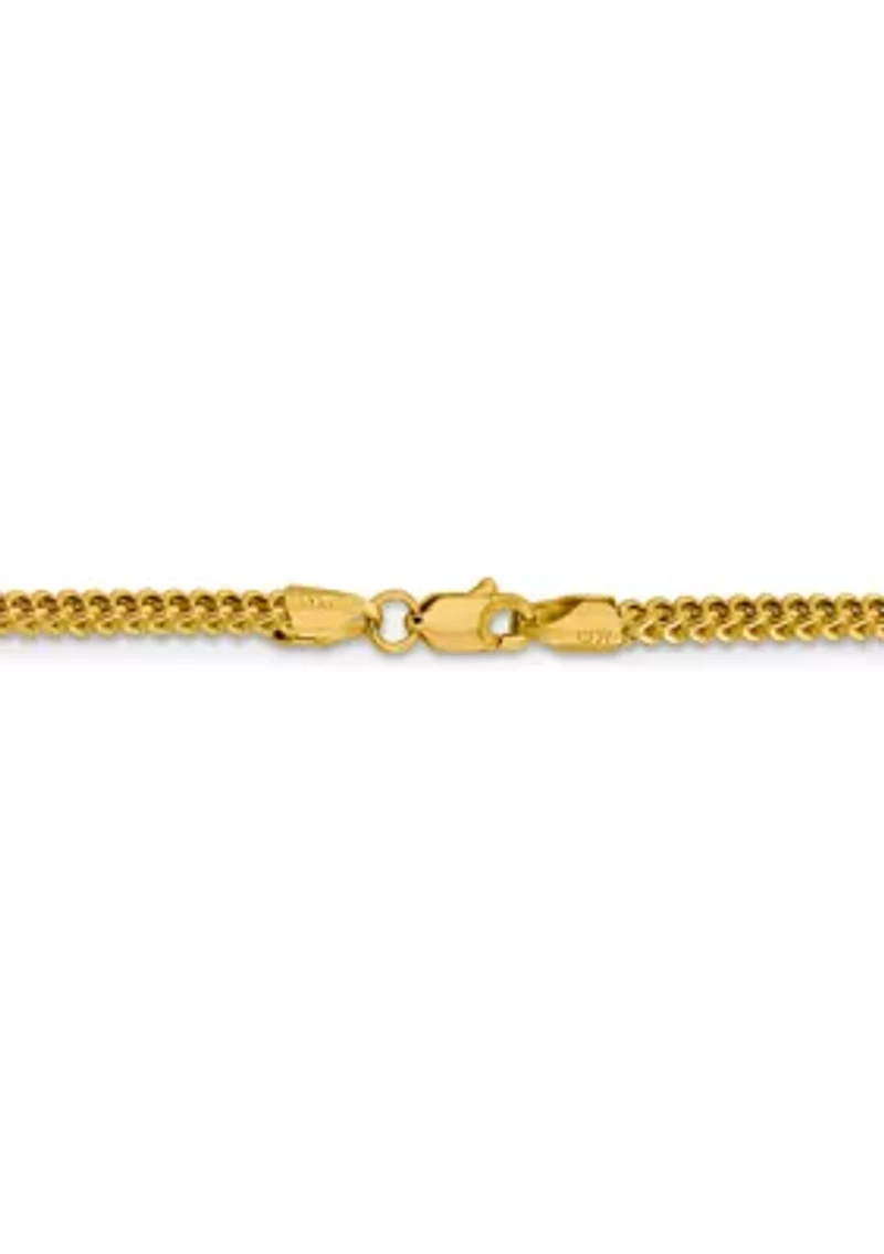 Mens 14K Yellow Gold 2.2 Millimeter Semi Solid Franco Chain Necklace