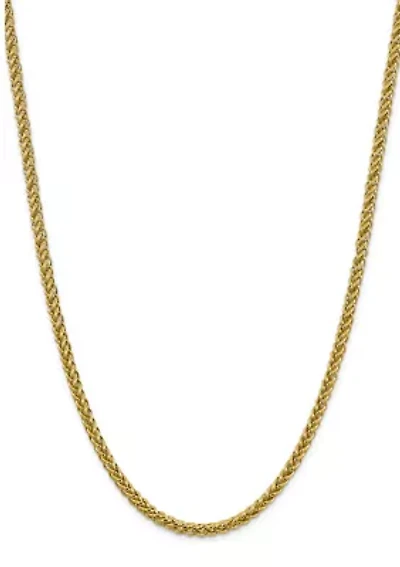 Mens 14K Yellow Gold 4.65 Millimeter Semi Solid 3-Wire Wheat Chain Necklace