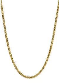 Mens 14K Yellow Gold 4.65 Millimeter Semi Solid 3-Wire Wheat Chain Necklace