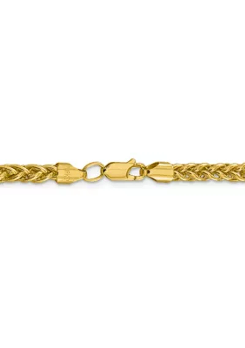 Mens 14K Yellow Gold 4.65 Millimeter Semi Solid 3-Wire Wheat Chain Necklace