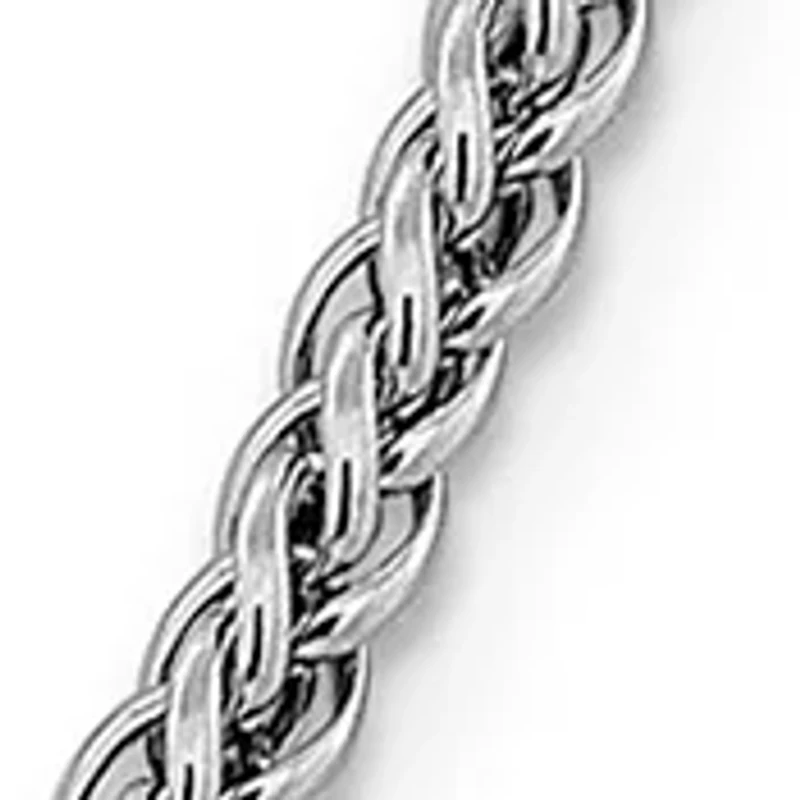 Men's 14K White Gold 4.3 Millimeter Semi Solid 3-Wire Wheat Chain Necklace