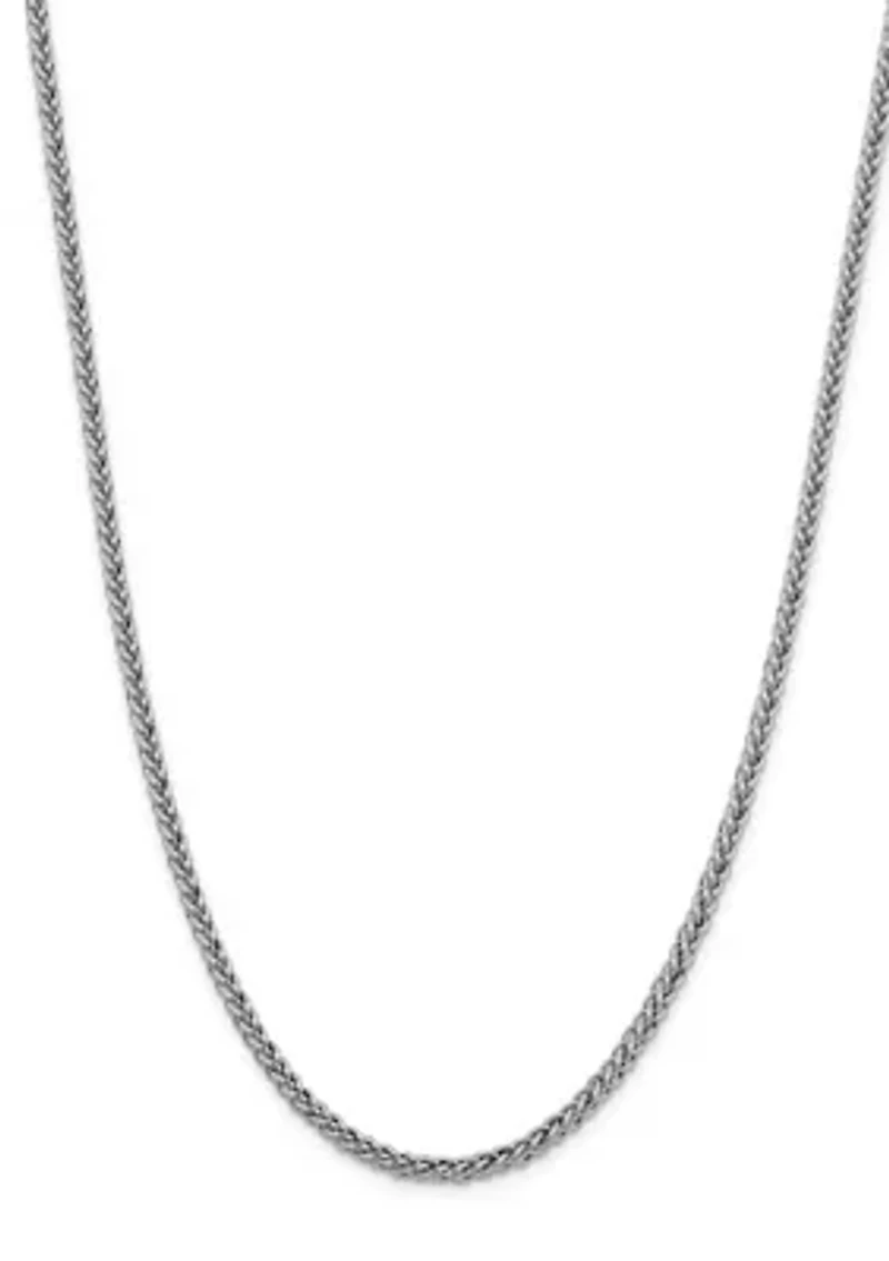 Men's 14K White Gold 4.3 Millimeter Semi Solid 3-Wire Wheat Chain Necklace