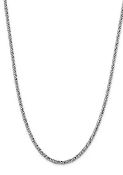 Men's 14K White Gold 4.3 Millimeter Semi Solid 3-Wire Wheat Chain Necklace