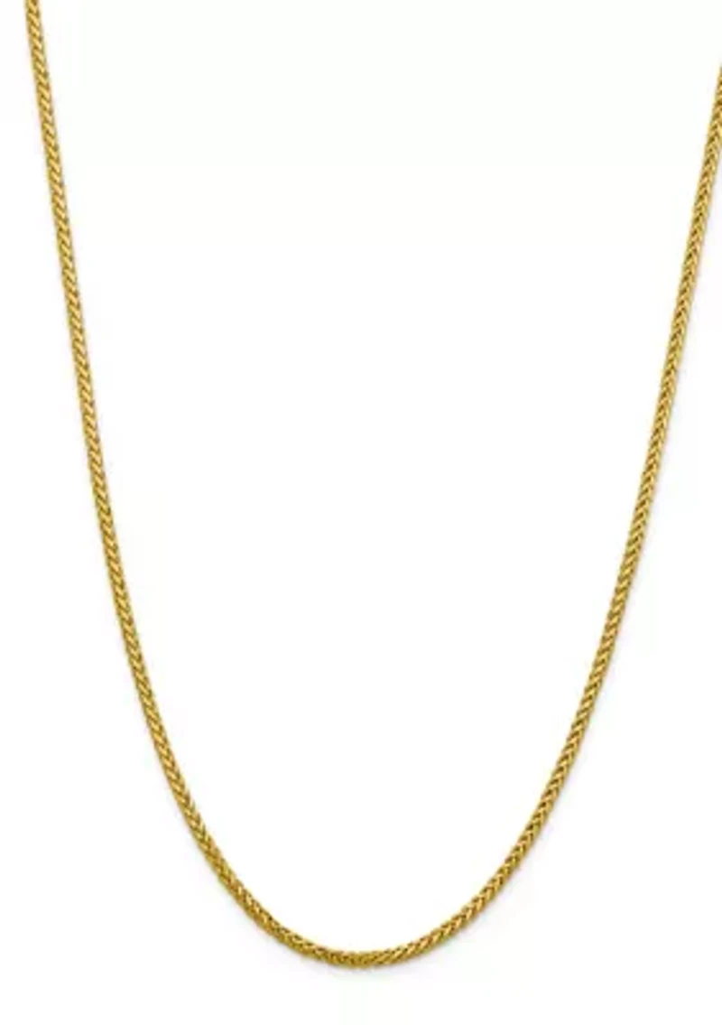 Men's 14K Yellow Gold Millimeter Semi Solid Diamond Cut Wheat Chain Necklace