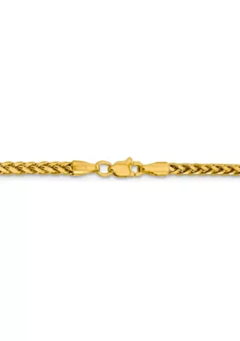 Men's 14K Yellow Gold Millimeter Semi Solid Diamond Cut Wheat Chain Necklace