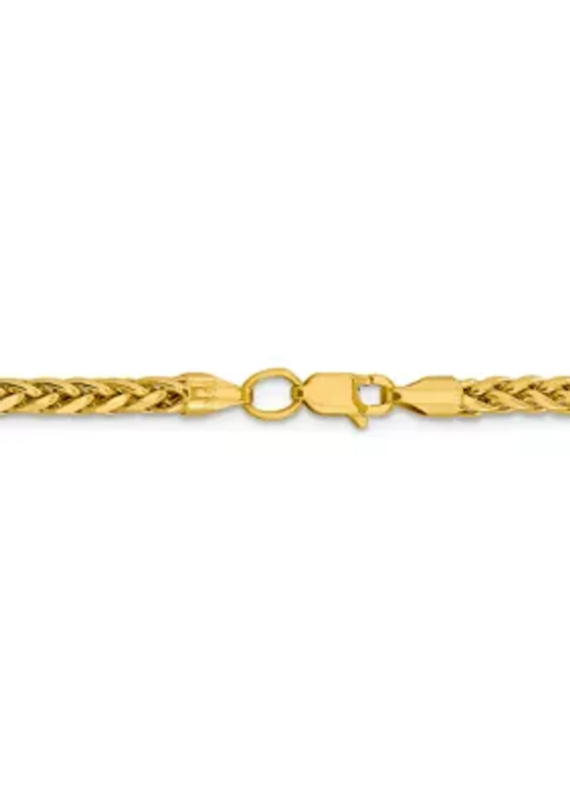 Men's 14K Yellow Gold 3.1 Millimeter Semi Solid Diamond Cut Wheat Chain Necklace