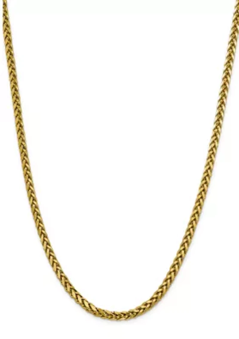 Men's 14K Yellow Gold Millimeter Semi Solid Diamond Cut Wheat Chain Necklace