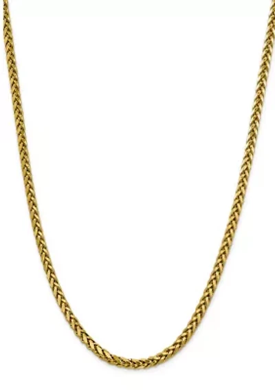 Men's 14K Yellow Gold 5 Millimeter Semi Solid Diamond Cut Wheat Chain Necklace