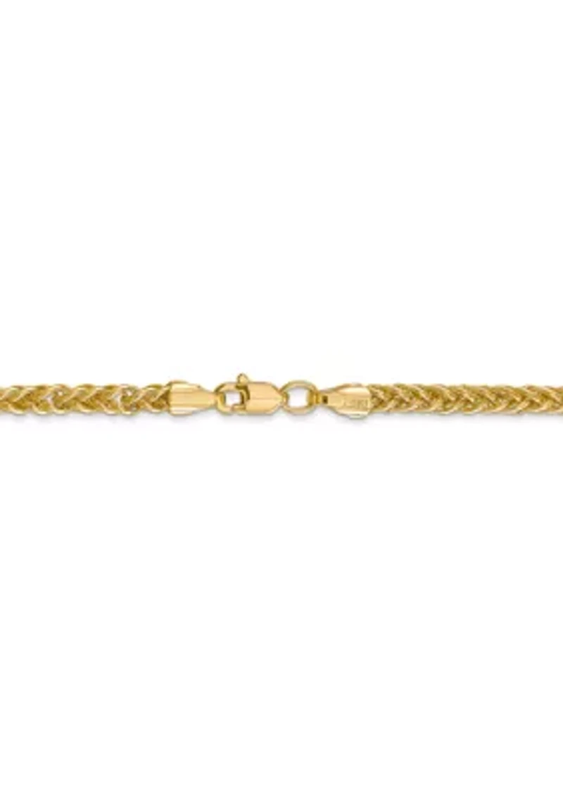 Mens 14K Yellow Gold 2.60mm Semi Solid 3-Wire Wheat Chain Necklace