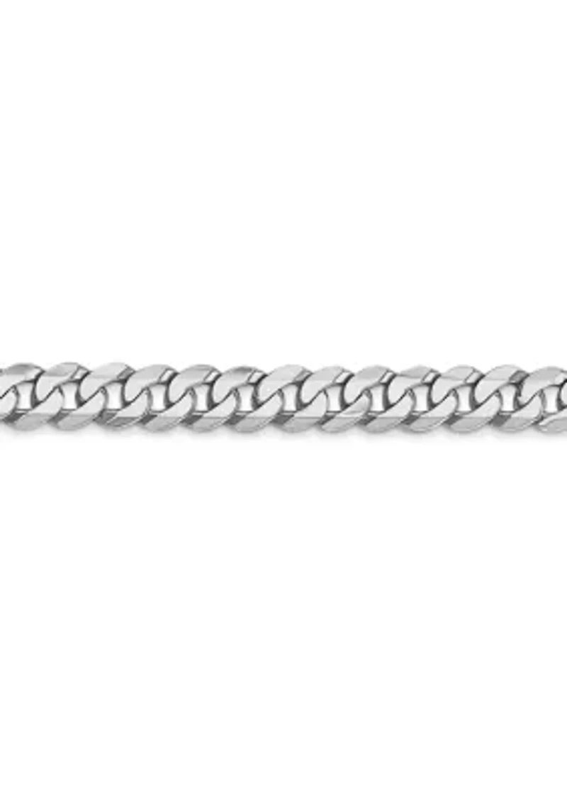 Mens 14K White Gold Millimeter Beveled Curb Chain Bracelet