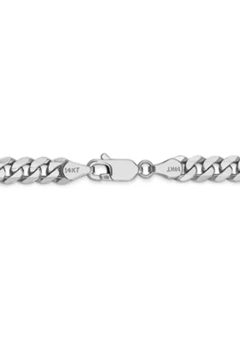 Mens 14K White Gold 5.75 Millimeter Beveled Curb Chain Bracelet