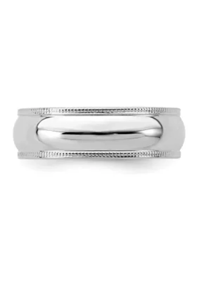 Sterling Silver Rhodium-Plated Half Round Milgrain Band