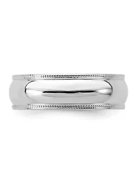 Sterling Silver Rhodium-Plated Half Round Milgrain Band