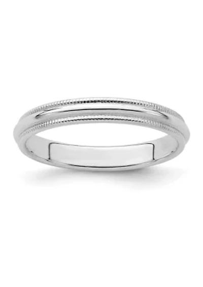 Sterling Silver Rhodium-Plated Half Round Milgrain Band