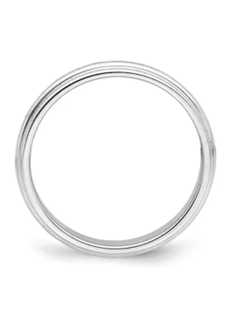 Sterling Silver Rhodium-Plated Half Round Milgrain Band