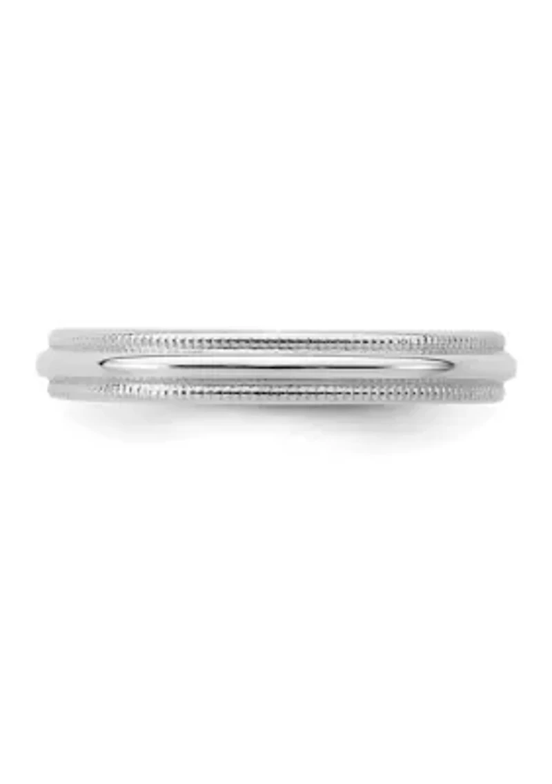 Sterling Silver Rhodium-Plated Half Round Milgrain Band